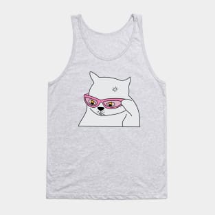 Cat with glasses illustration meme Tank Top